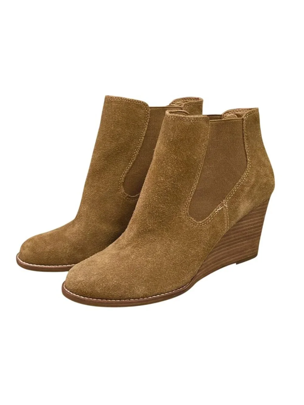 Lucky Brand Yamka Suede Chelsea Wedge Ankle Boots Tan Brown Size 9 NWOB